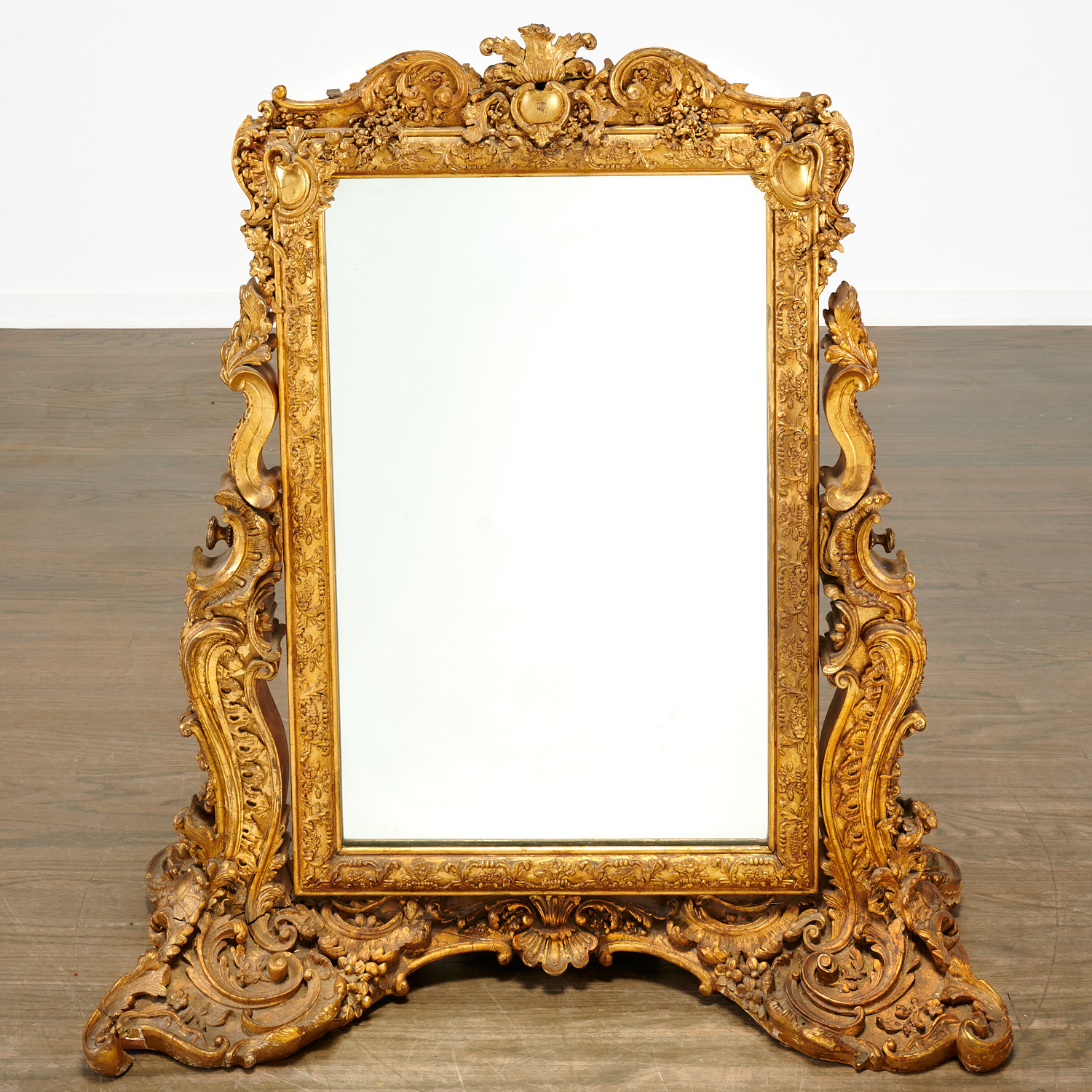 Appraisal: LOUIS XVI STYLE CARVED GILTWOOD DRESSING MIRROR th c gilt