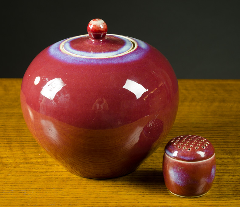 Appraisal: TWO CHINESE PORCELAIN FLAMBE GLAZE VESSELS Sang De Boeuf oxblood