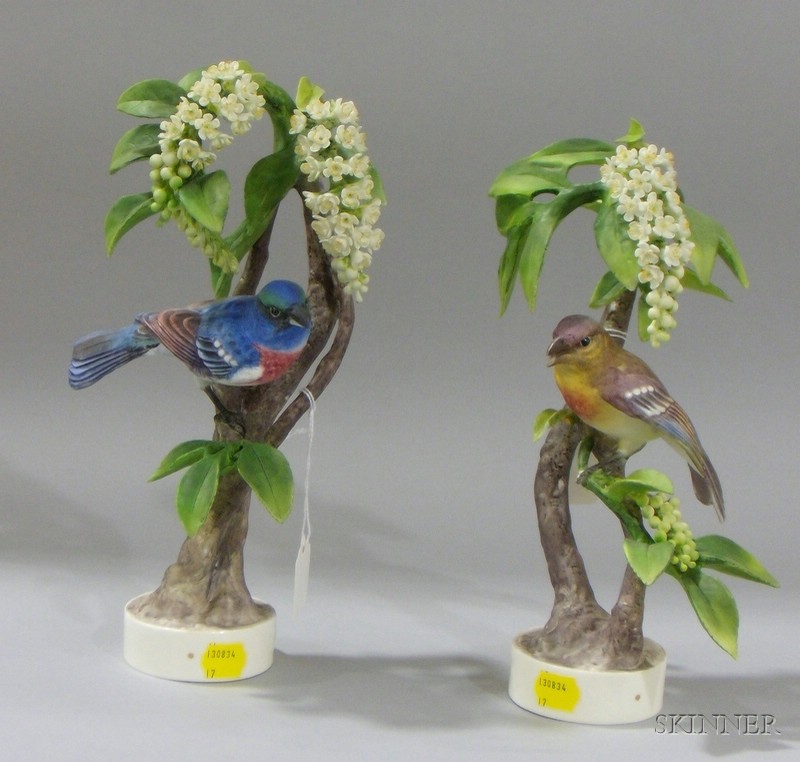 Appraisal: Pair of Royal Worcester Dorothy Doughty Hand-painted Bisque Lazuli Bunting