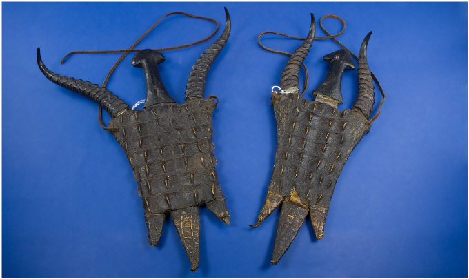 Appraisal: Two African Tribal Triple Dagger Sheaths and Daggers Each Sheath