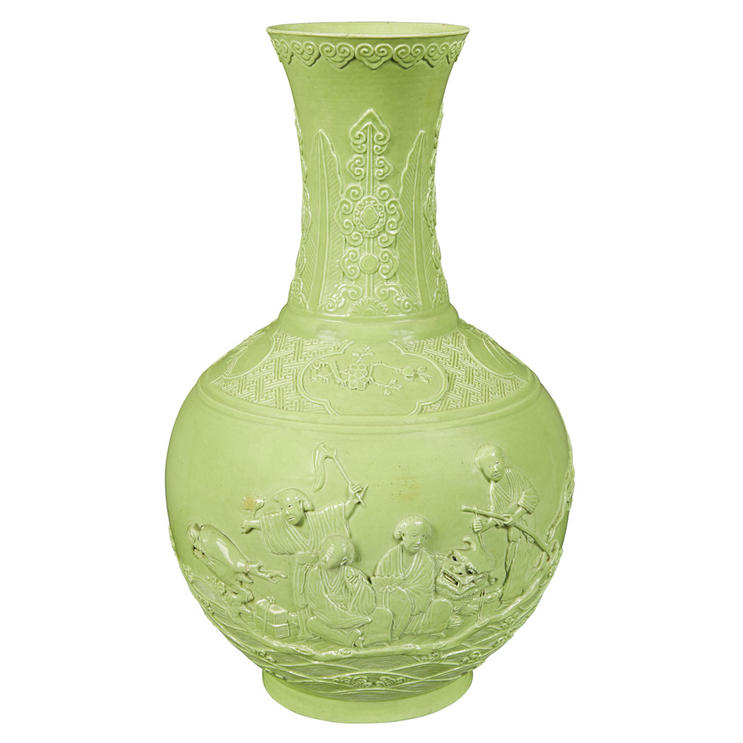 Appraisal: Chinese Lime Green Glazed Porcelain Vase th Century The globular-form