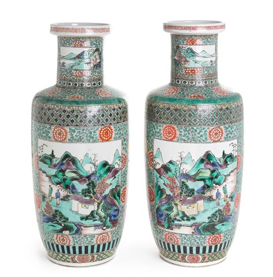 Appraisal: Sale Lot A Pair of Famille Verte Porcelain Rouleau Vases