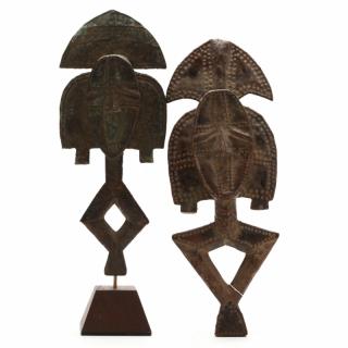 Appraisal: Gabon Two Bakota Reliquary Figures wooden forms the face sheathed