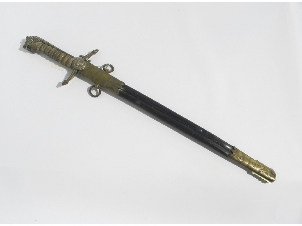 Appraisal: A Naval short sword with lion's mask pommel in leather