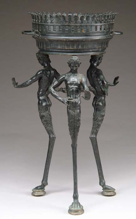 Appraisal: BRONZE FIGURAL PLANTER In two parts The top part being