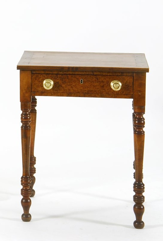 Appraisal: ANTIQUE SHERATON ONE-DRAWER STAND Circa In cherry with bird's-eye maple