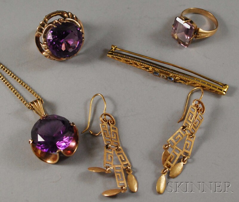 Appraisal: Gold and Gem-set Jewelry Items including two kt gold rings