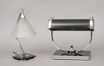 Appraisal: Art Deco Chrome and Enameled Metal Desk Lamp Together with