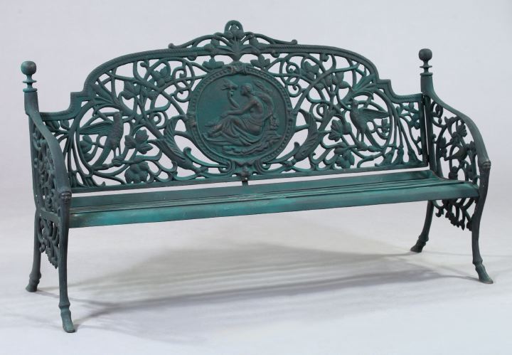 Appraisal: Coalbrookdale-Style Cast-Iron Garden Bench the arched pierced back centered by