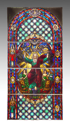 Appraisal: KARL MUELLER STAINED GLASS CHURCH WINDOW THE CREATION Approx ''