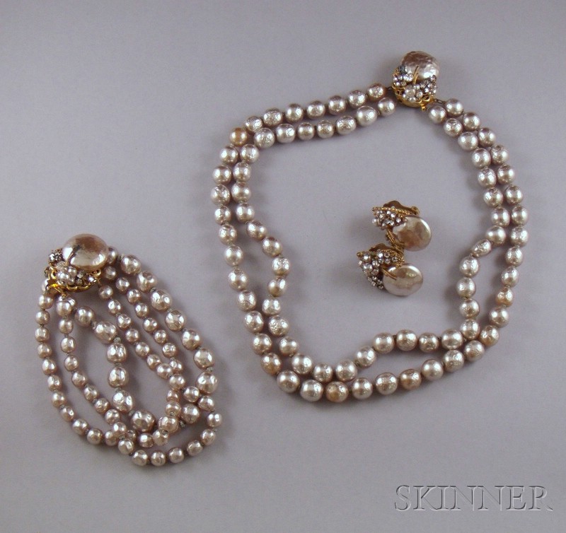 Appraisal: Vintage Miriam Haskell Faux Pearl and Paste Suite comprised of