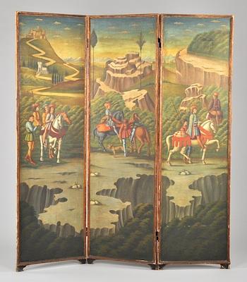 Appraisal: A Three-Panel Folding Floor Screen The front side of the