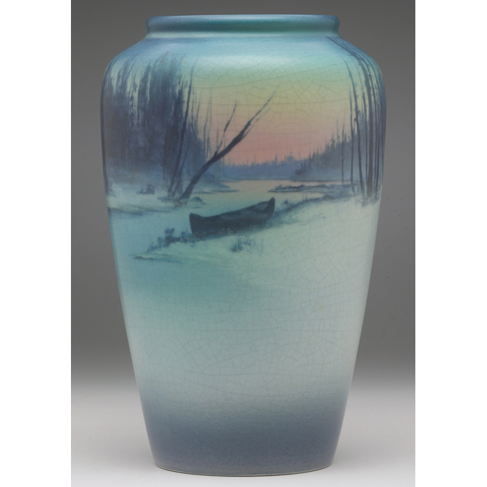 Appraisal: Unusual Rookwood vase snow covered landscape with a canoe along