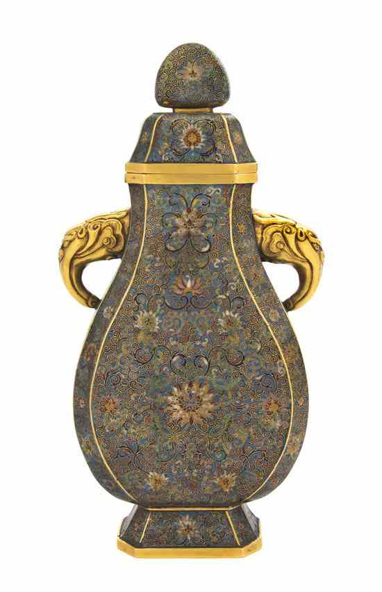 Appraisal: A Chinese Hu-Form Cloisonne Vessel the lidded vessel having a