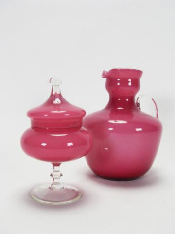 Appraisal: Cranberry Art Glass Pitcher '' high with applied handle and