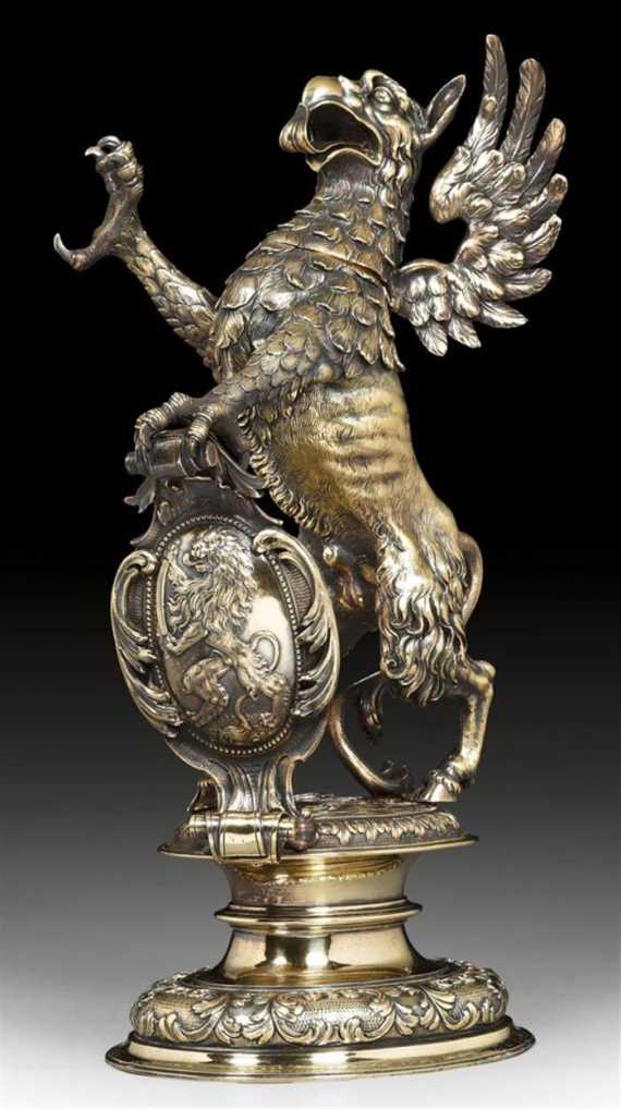 Appraisal: DRINKING VESSEL IN THE SHAPE OF A GRIFFIN Gilded Lucerne