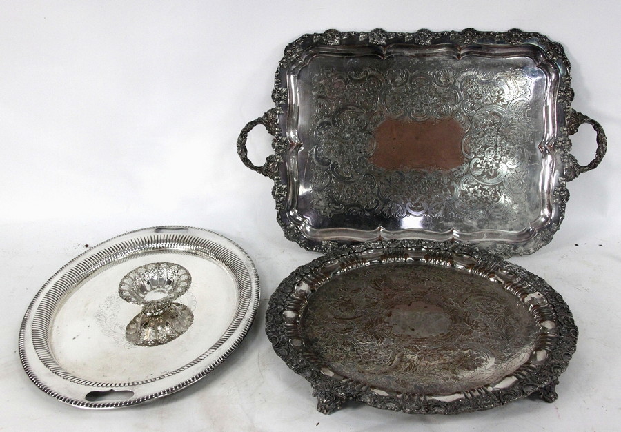 Appraisal: A large plated salver circular with leaf scroll border on