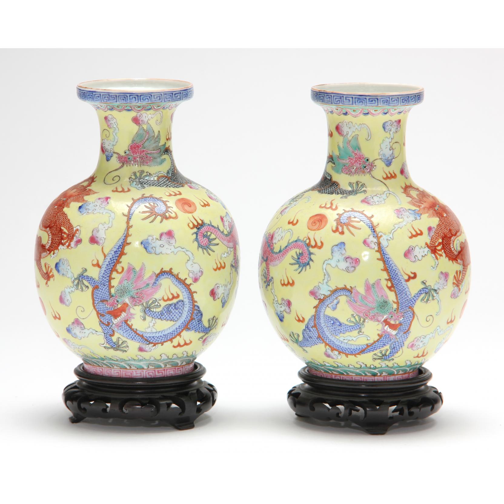 Appraisal: Pair of Chinese Republic Period Dragon Vases each painted in