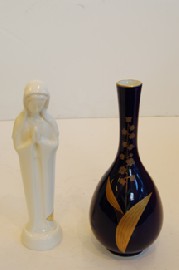 Appraisal: FUKAGAWA BONE CHINA STANDING MARY AND COBALT GROUND VASE