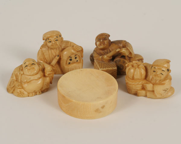 Appraisal: Lot of Japanese carved ivory pieces including four netsuke Buddha