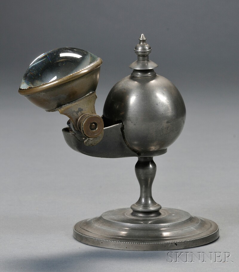 Appraisal: Pewter Adjustable Doctor's Lens Lamp early th century with round