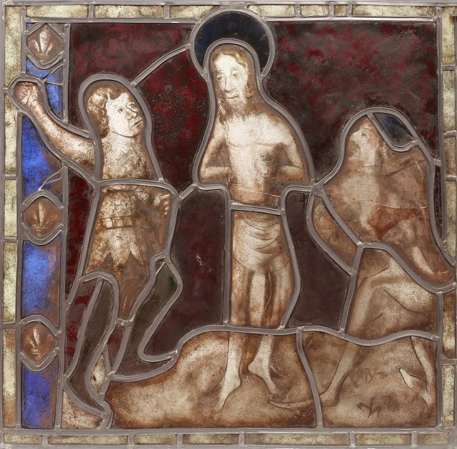 Appraisal: AN EARLY STAINED GLASS PANEL depicting the Flagellation of Christ