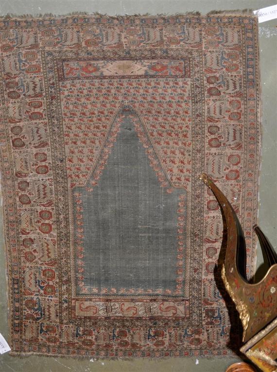 Appraisal: GHIORDES PRAYER antique Green mihrab with white spandrels wide border