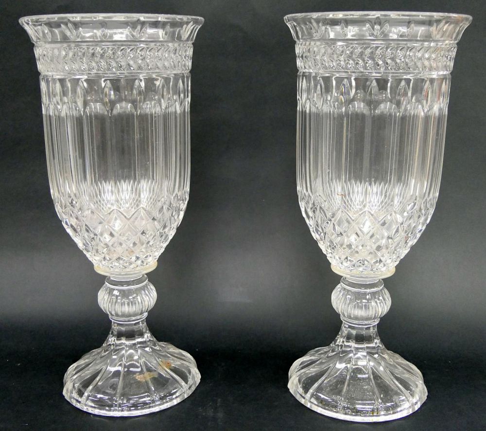 Appraisal: PAIR OF VINTAGE LARGE PATTERN GLASS VASES Each measures tall