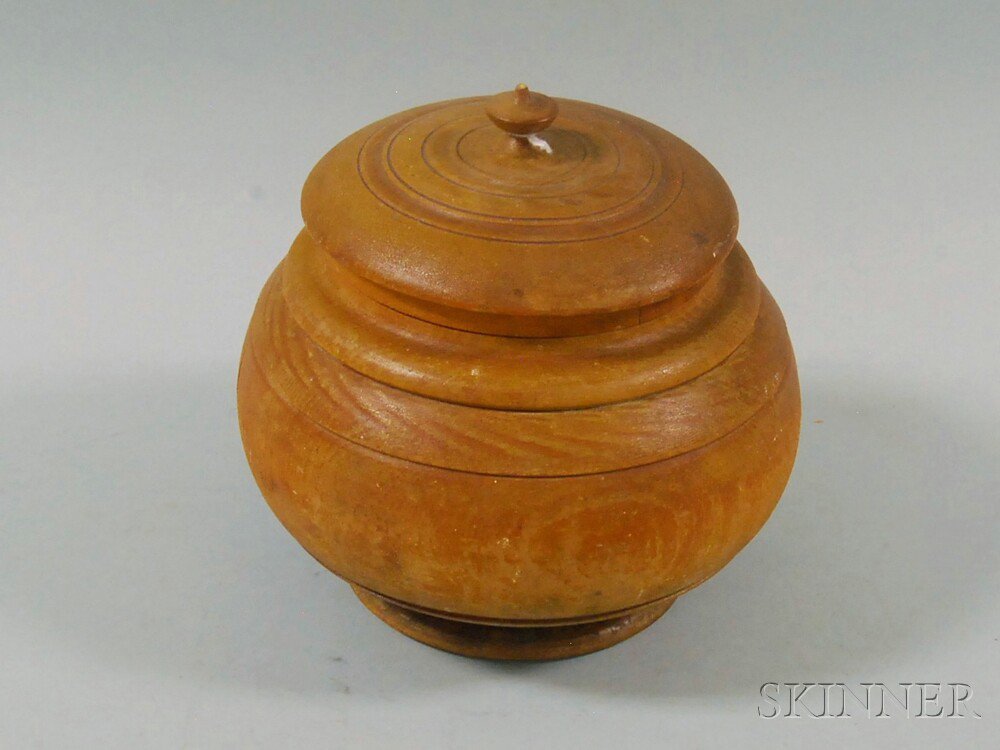 Appraisal: Peaseware Turned Treen Covered Cannister Ohio late th century ht