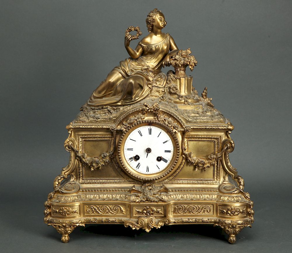 Appraisal: French Vinventi Cie Figural Mantel Clock th century French neoclassical