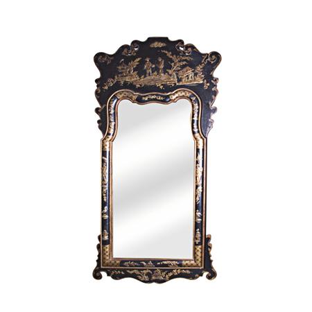 Appraisal: Queen Anne Style Chinoiserie Decorated Black Painted Mirror Estimate -