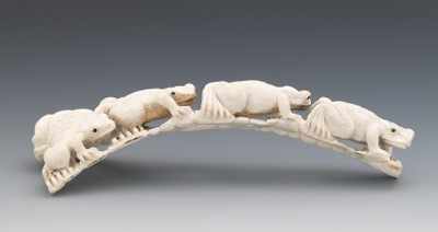 Appraisal: Carved Antler or Bone Frog Bridge Arched piece of antler