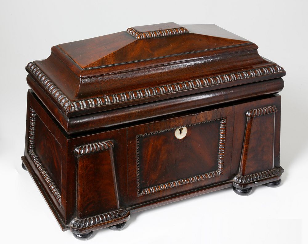 Appraisal: Large Mahogany Tea Caddy circa Large Mahogany Tea Caddy circa