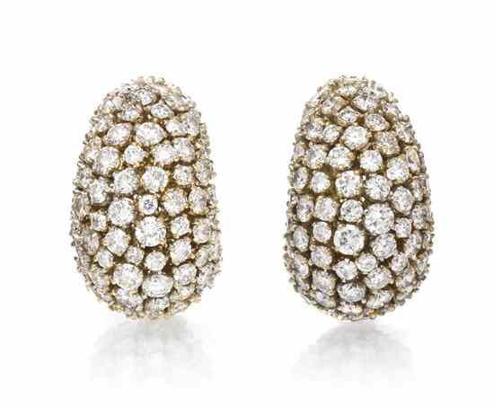 Appraisal: A Pair of Karat Yellow Gold and Diamond Earclips containing