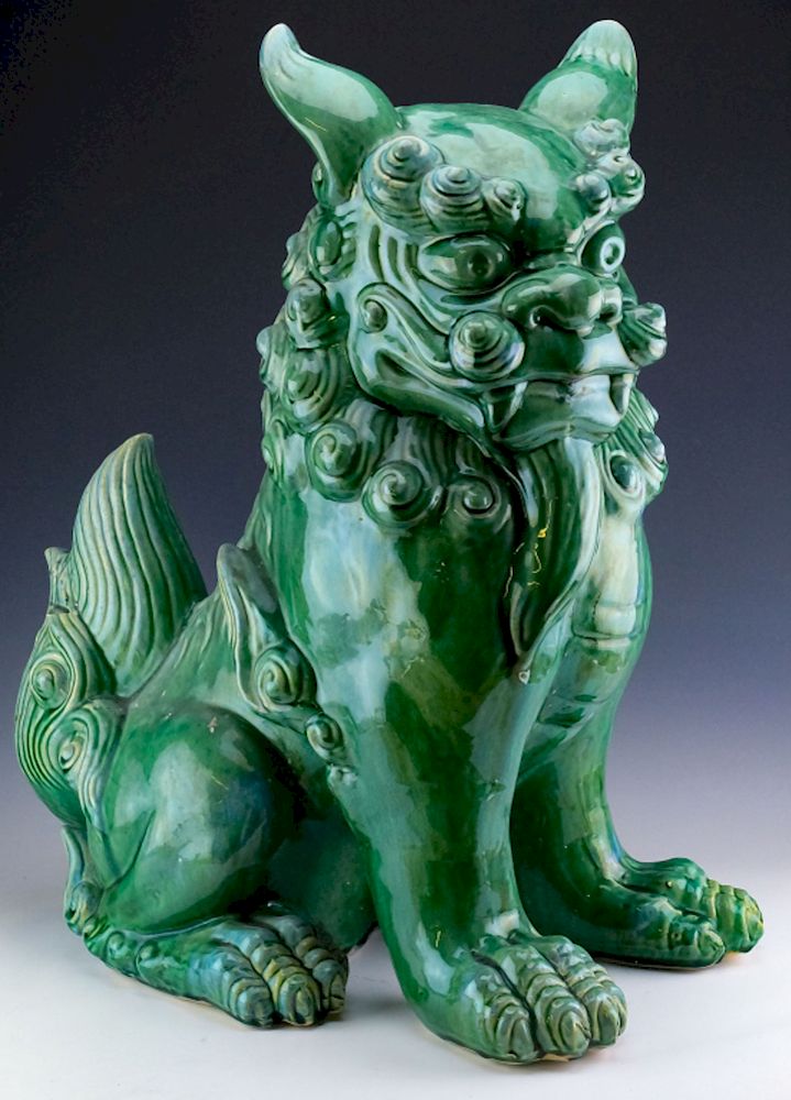 Appraisal: Large Chinese Green Glaze Pottery Foo Dog Statue Vintage early