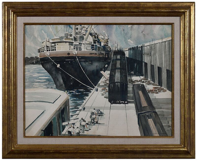 Appraisal: John R Grabach American - Loading the Ship signed lower