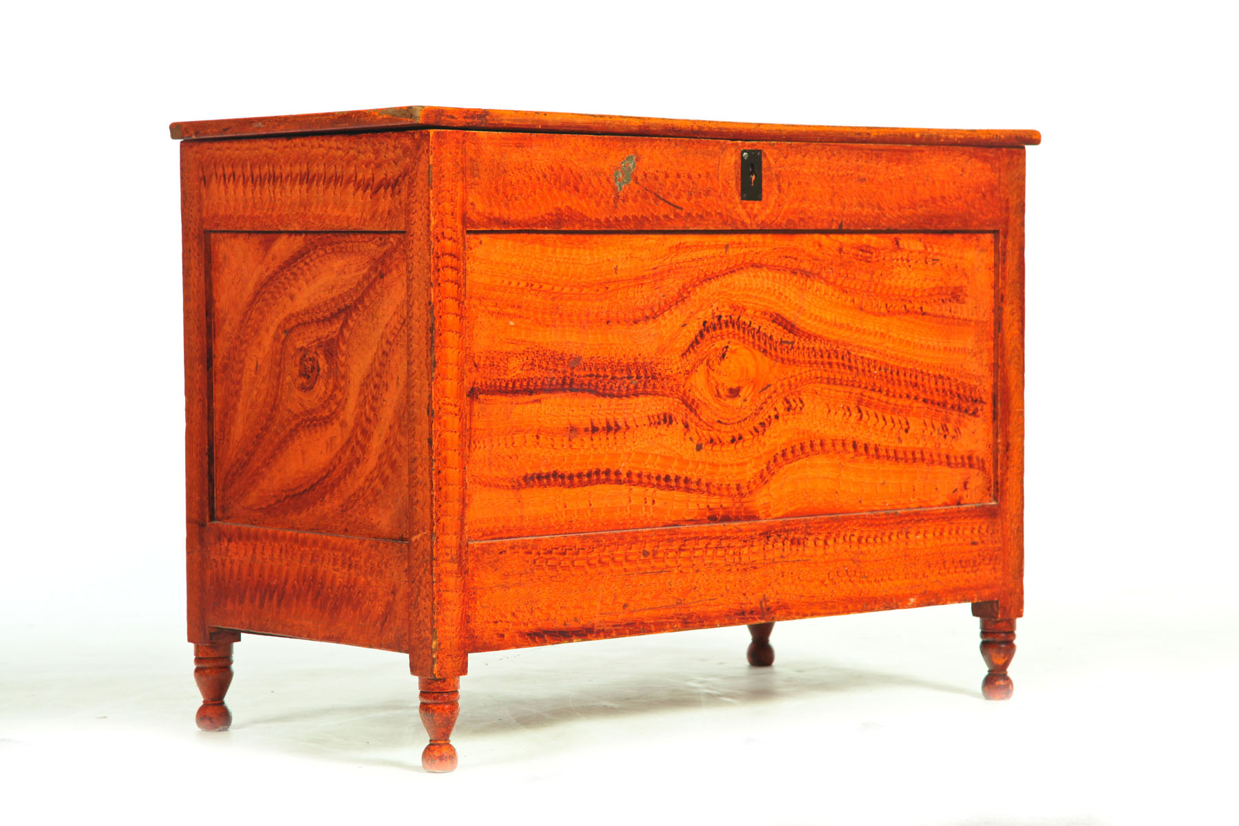 Appraisal: DECORATED BLANKET CHEST American th century poplar with original red