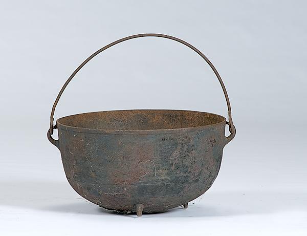 Appraisal: CAST IRON KETTLE American th century A semi-spherical cast iron