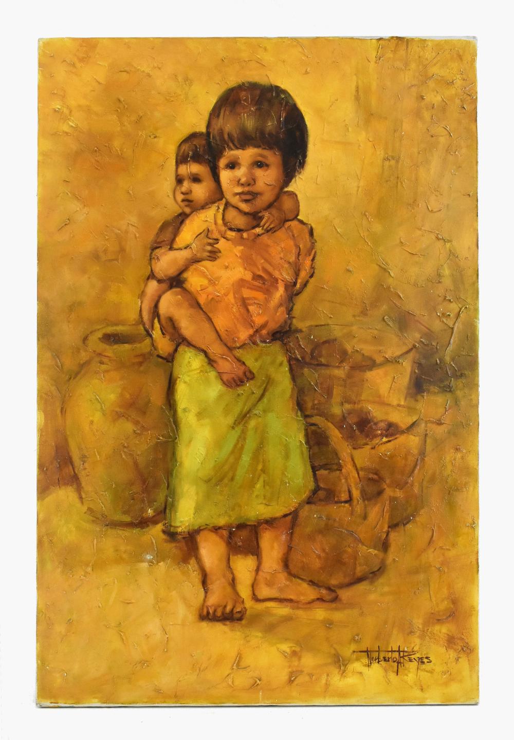 Appraisal: NORBERTO REYES TH CENTURY PAINTINGTwo Children Signed l r on