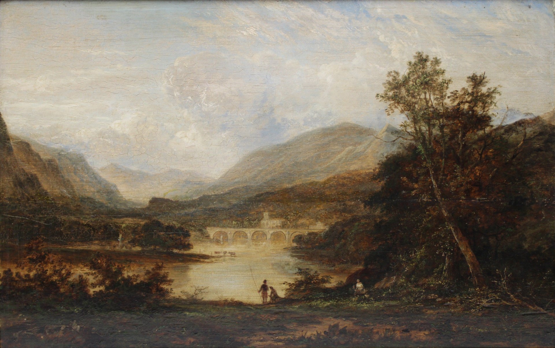 Appraisal: ENGLISH SCHOOL TH TH CENTURY Lake Country Scene with River