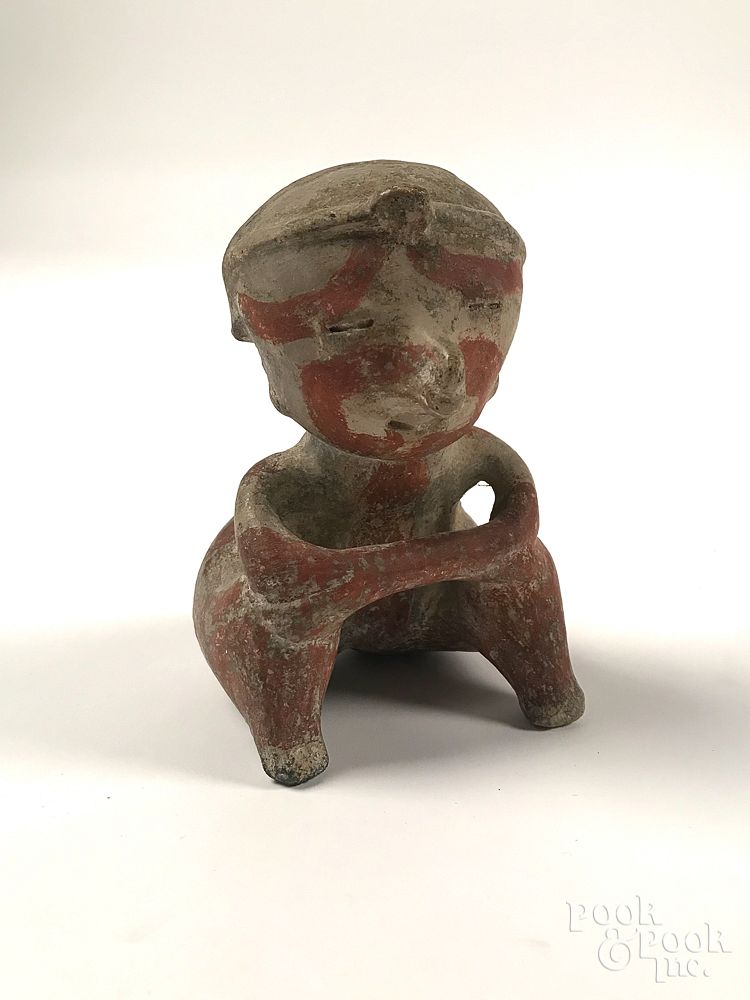 Appraisal: Pre-Columbian Meso-American terra cotta bottle Pre-Columbian Meso-American terra cotta figural