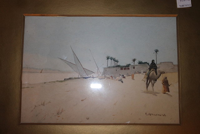 Appraisal: F Armstrong th Century Camel riders in a desert watercolour