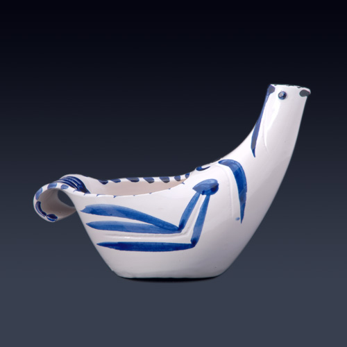 Appraisal: PICASSO MADOURA Bird-shaped pitcher or planter in blue on white