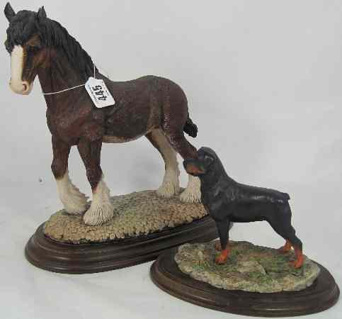 Appraisal: Resin Sculptures Of Shire Horse On base and Rotweiler On