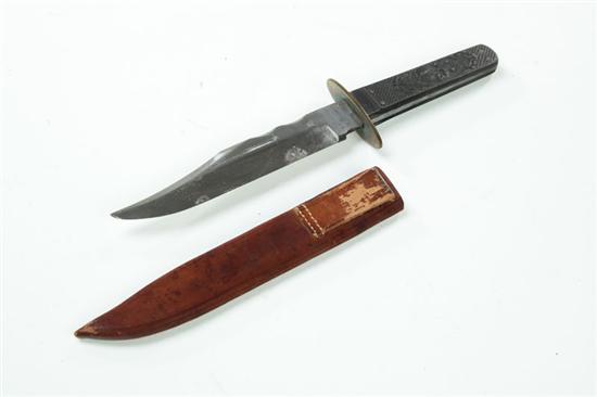 Appraisal: BOWIE KNIFE WITH LADY LIBERTY GRIPS England th century Blade