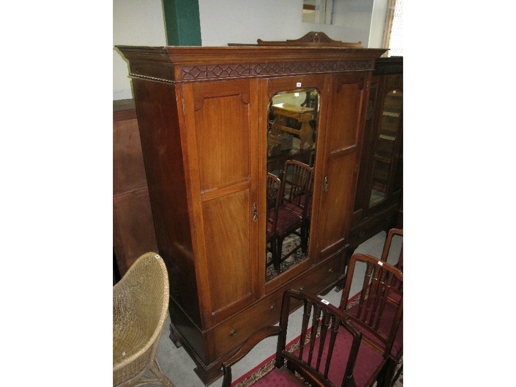 Appraisal: Edwardian mahogany mirror door triple wardrobe