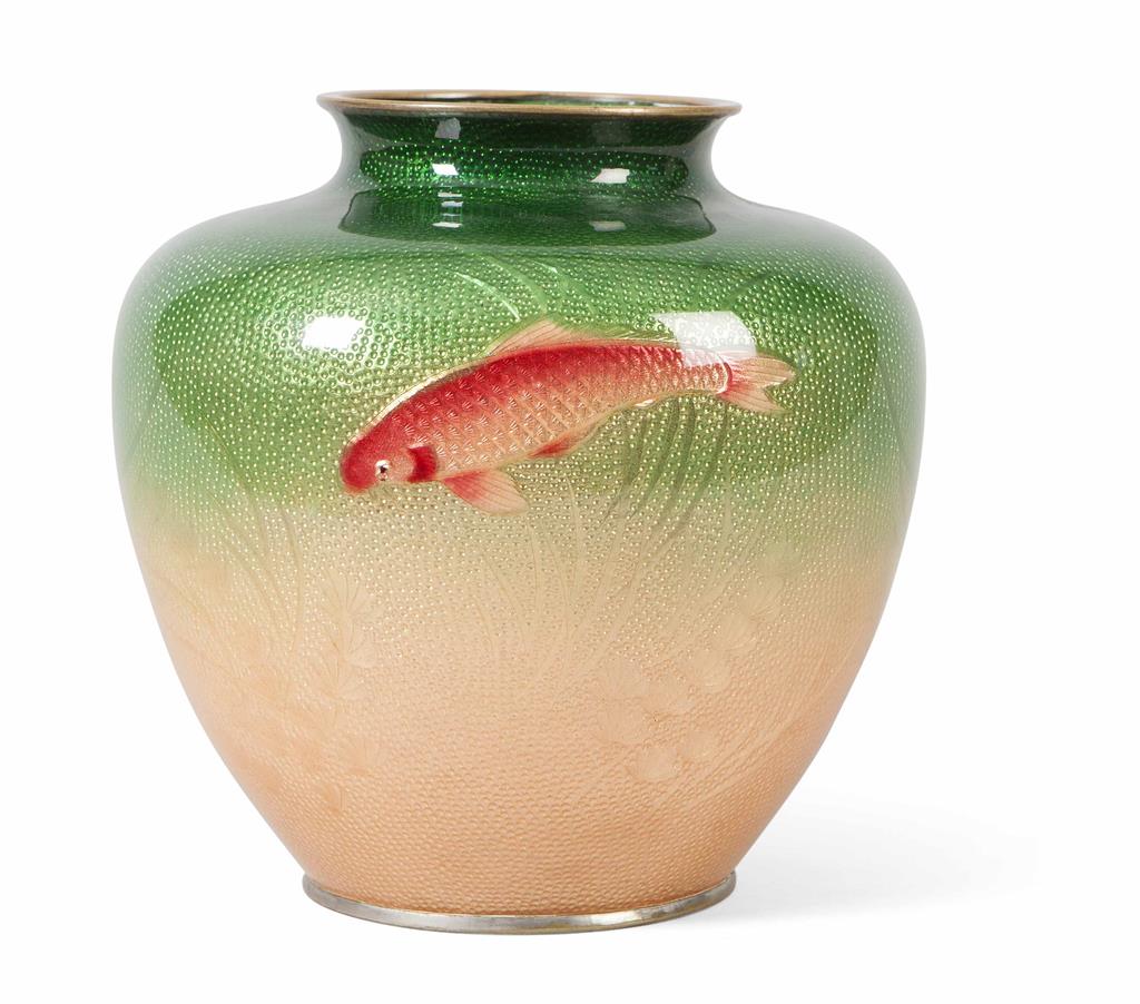 Appraisal: JAPANESE TRANSLUCENT CLOISONN VASE MEIJI PERIOD the baluster sides decorated