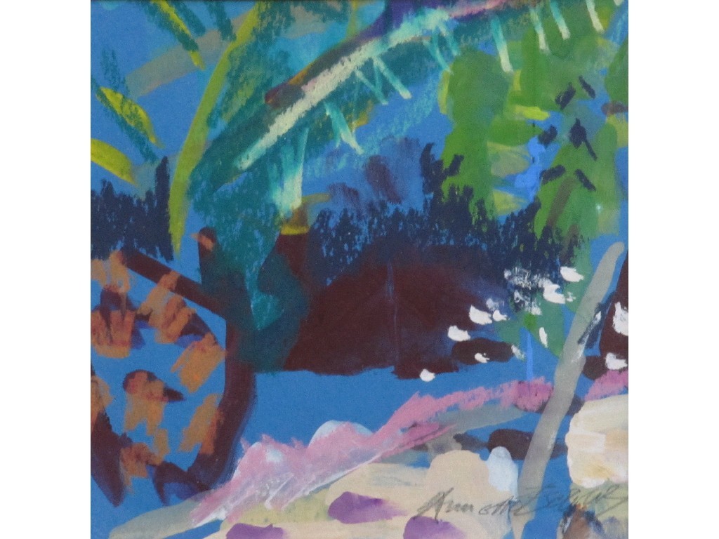 Appraisal: ANNETTE EDGAR Gouache 'Exotic Garden' signed recto and labelled verso