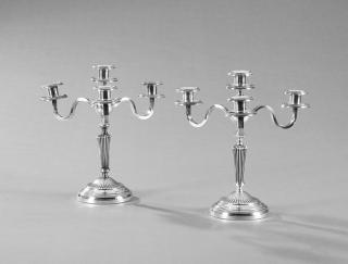 Appraisal: Pair of French Silverplated Four Light Candelabra early th c