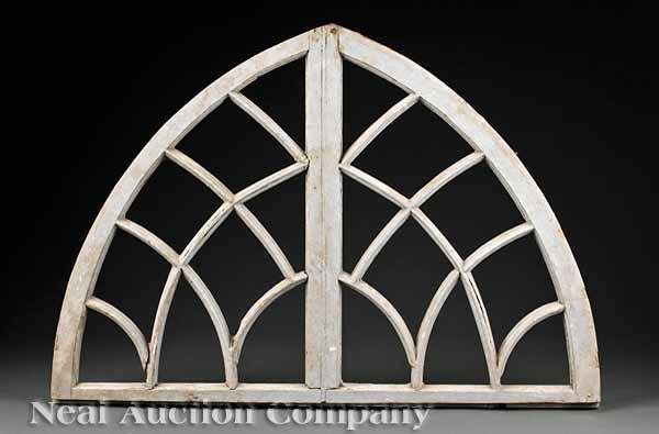 Appraisal: A Gothic Revival Wooden Transom Frame th c old grey